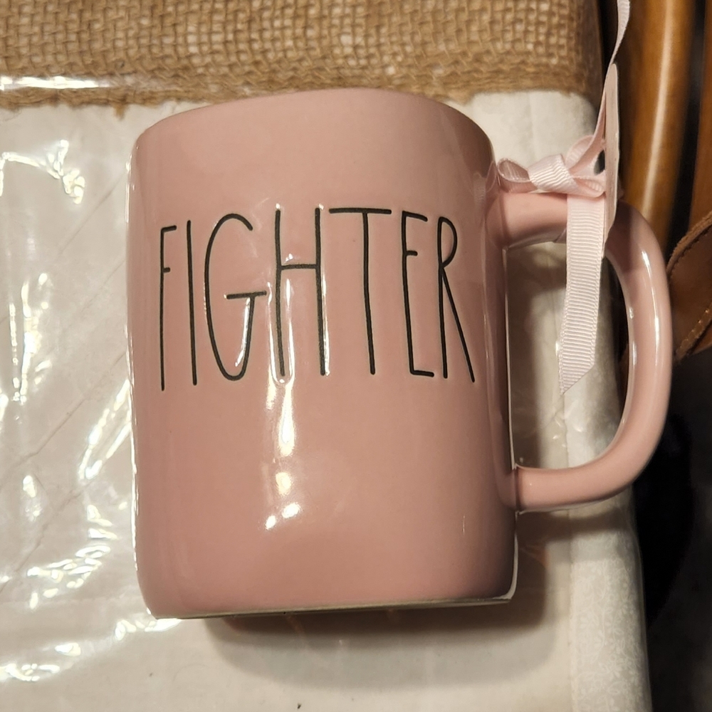 Rae Dunn "Fighter" Susan G Komen pink 2 sided mug